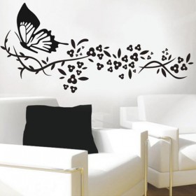 Black Butterfly & Black Flower Wall Sticker